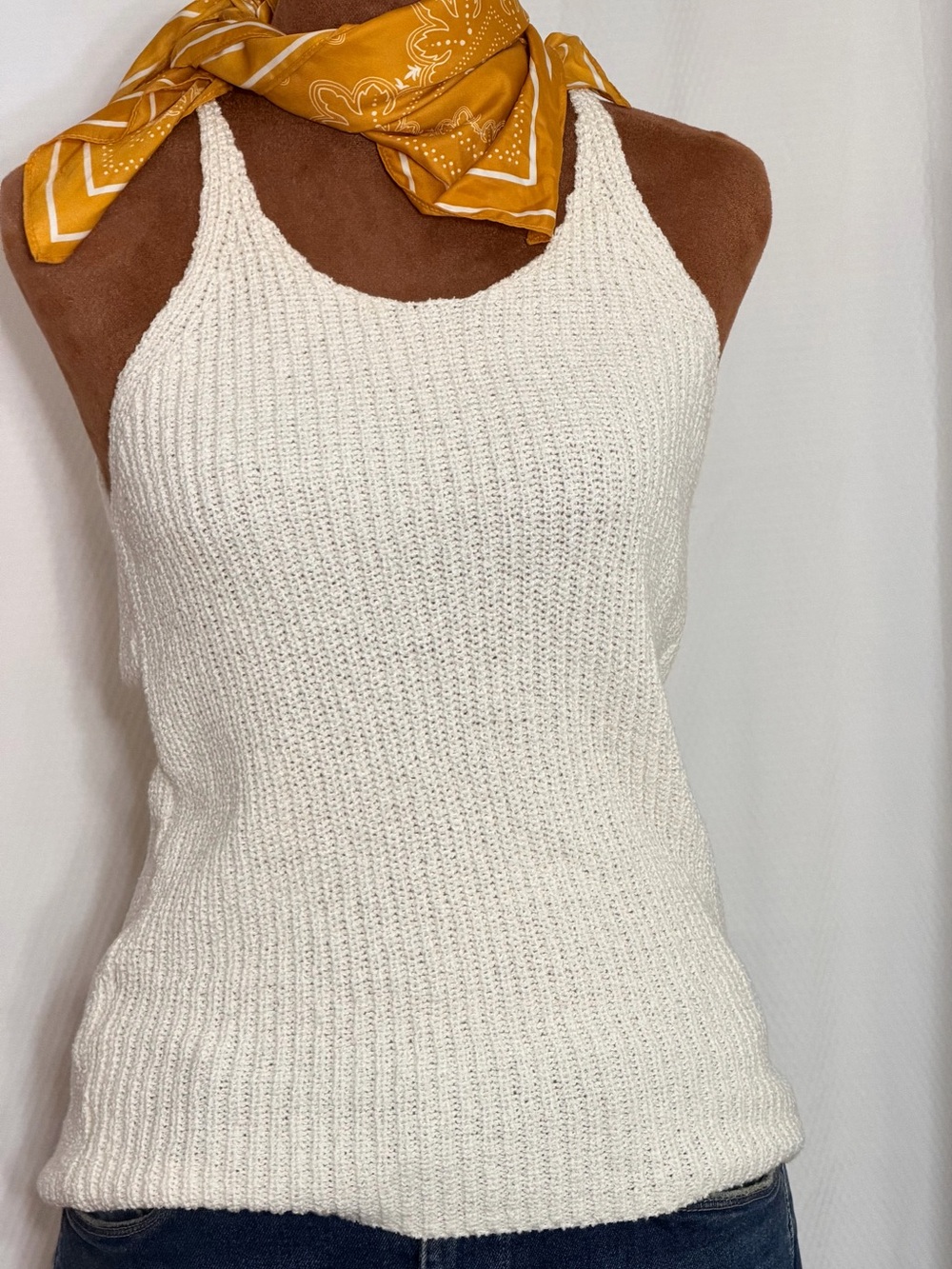 Mango Cream Knit Halter Tank Top